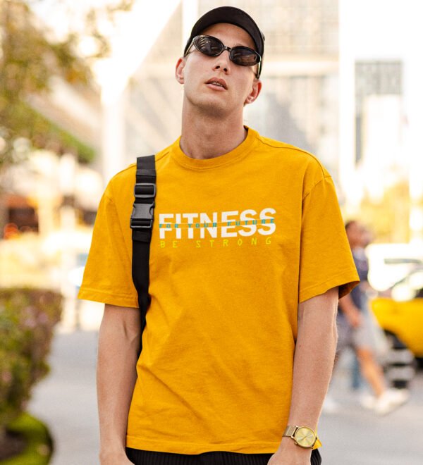 Fitness For Your Future Yellow Round Neck Cotton Half Sleeved Men's T-Shirt with Printed Graphics - Image 3
