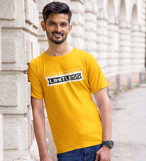 Ability Is Limitless Yellow Round Neck Cotton Half Sleeved Men's T-Shirt with Printed Graphics - Image 3