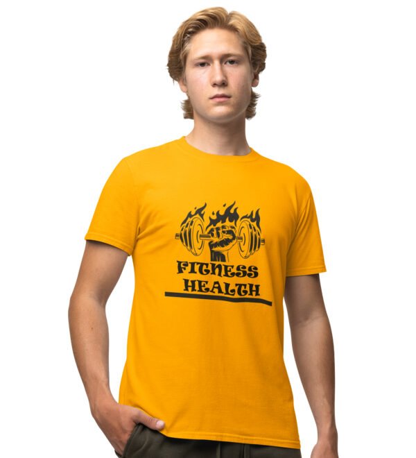 Fitness Health, Fist In Fire Yellow Round Neck Cotton Half Sleeved Men's T-Shirt with Printed Graphics