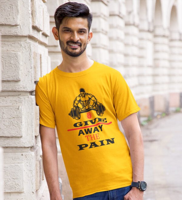 Give Away The Pain Yellow Round Neck Cotton Half Sleeved Men's T-Shirt with Printed Graphics - Image 3