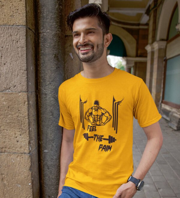 The Pain Yellow Round Neck Cotton Half Sleeved Men's T-Shirt with Printed Graphics - Image 2