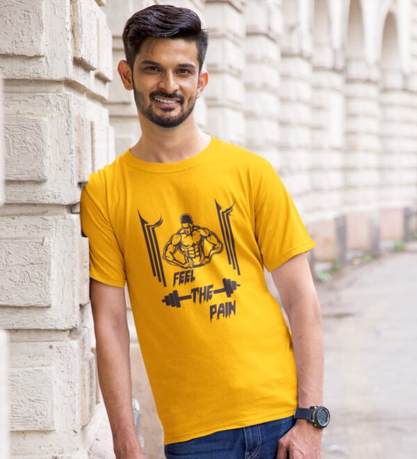 The Pain Yellow Round Neck Cotton Half Sleeved Men's T-Shirt with Printed Graphics - Image 3