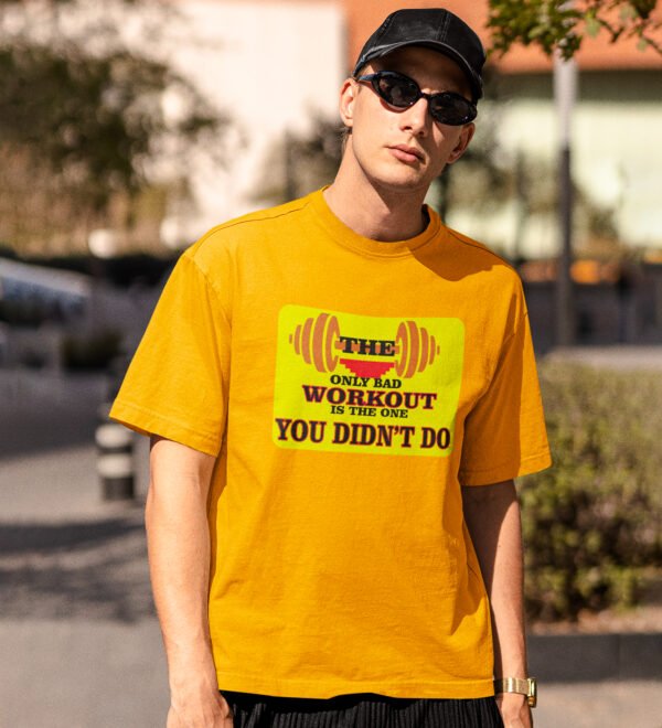 Bad Workout Yellow Round Neck Cotton Half Sleeved Men's T-Shirt with Printed Graphics - Image 2