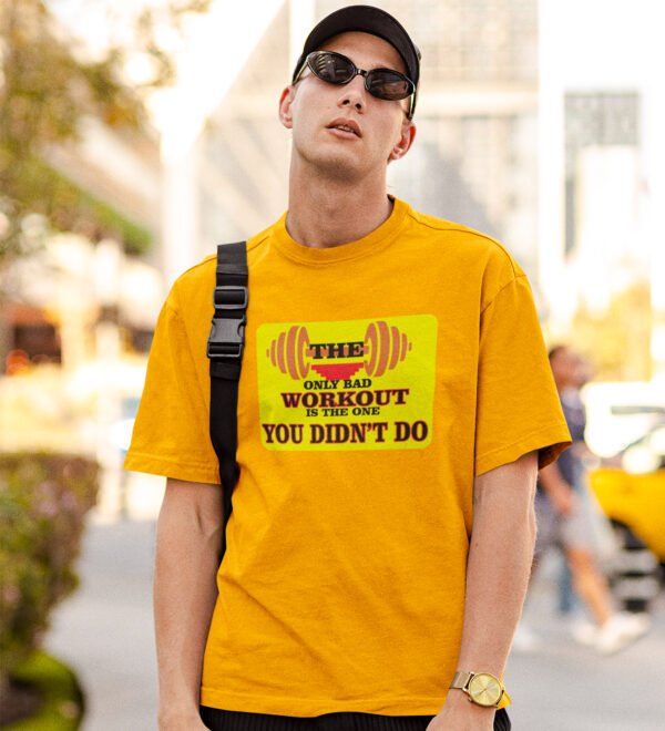 Bad Workout Yellow Round Neck Cotton Half Sleeved Men's T-Shirt with Printed Graphics - Image 3