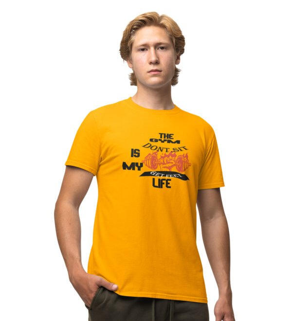 Don't Sit Yellow Round Neck Cotton Half Sleeved Men's T-Shirt with Printed Graphics