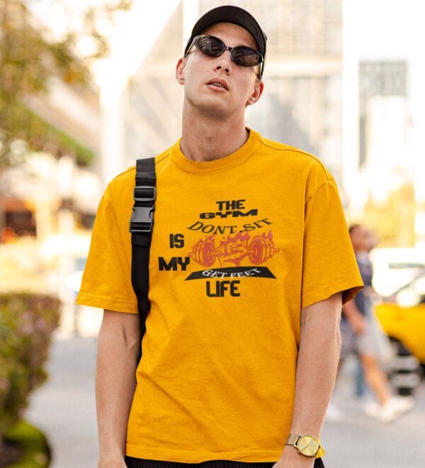 Don't Sit Yellow Round Neck Cotton Half Sleeved Men's T-Shirt with Printed Graphics - Image 3