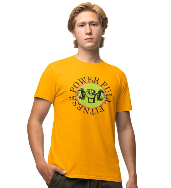 Fitness Power Full Yellow Round Neck Cotton Half Sleeved Men's T-Shirt with Printed Graphics