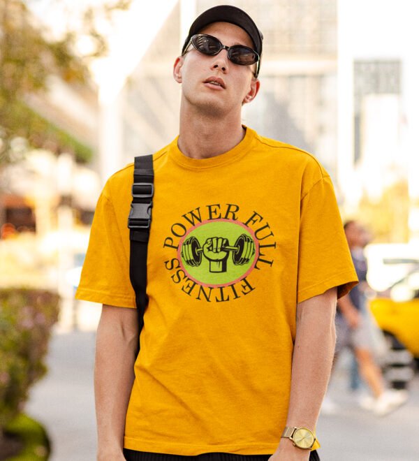 Fitness Power Full Yellow Round Neck Cotton Half Sleeved Men's T-Shirt with Printed Graphics - Image 2