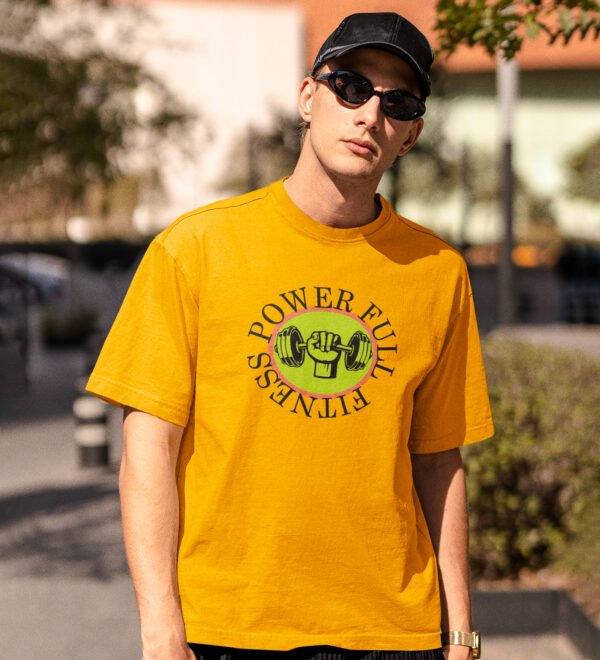Fitness Power Full Yellow Round Neck Cotton Half Sleeved Men's T-Shirt with Printed Graphics - Image 3
