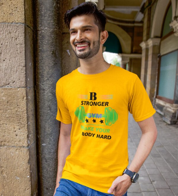 Be Stronger Yellow Round Neck Cotton Half Sleeved Men's T-Shirt with Printed Graphics - Image 2