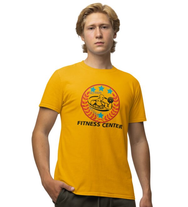Fitness Center, Red Leaves Round Neck Gym Tshirt (Yellow Tshirt) Yellow Round Neck Cotton Half Sleeved Men's T-Shirt with Printed Graphics