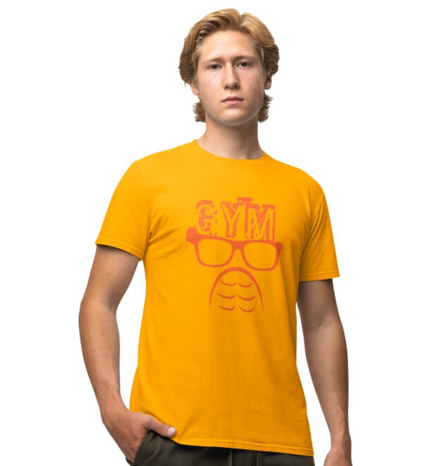 Gym Above Glasses Yellow Round Neck Cotton Half Sleeved Men's T-Shirt with Printed Graphics