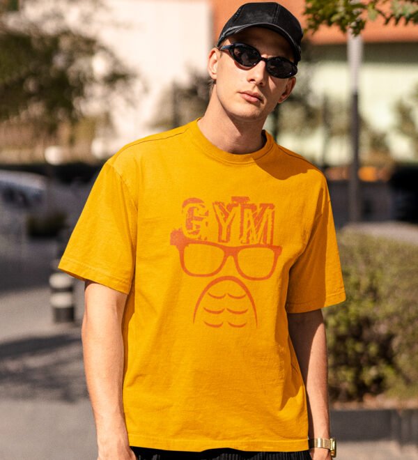Gym Above Glasses Yellow Round Neck Cotton Half Sleeved Men's T-Shirt with Printed Graphics - Image 2