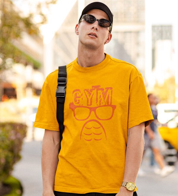 Gym Above Glasses Yellow Round Neck Cotton Half Sleeved Men's T-Shirt with Printed Graphics - Image 3