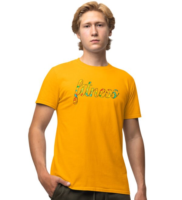 Fitness Yellow Round Neck Cotton Half Sleeved Men's T-Shirt with Printed Graphics