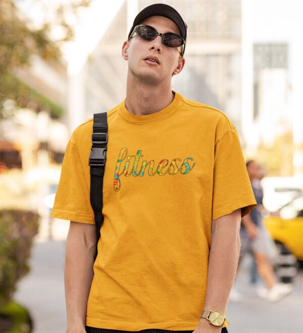 Fitness Yellow Round Neck Cotton Half Sleeved Men's T-Shirt with Printed Graphics - Image 2