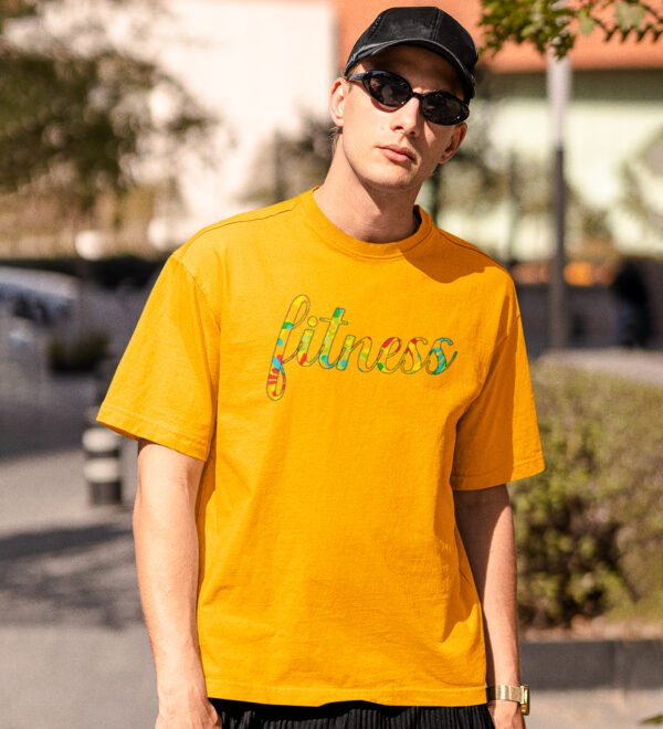 Fitness Yellow Round Neck Cotton Half Sleeved Men's T-Shirt with Printed Graphics - Image 3