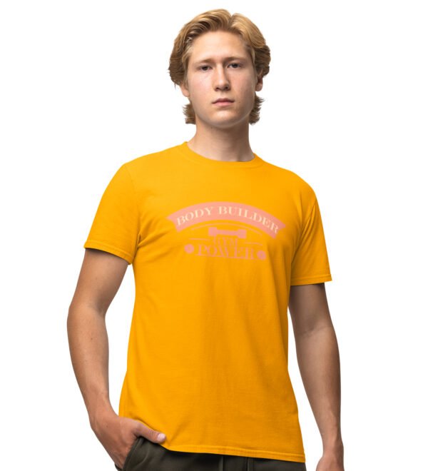 Body Builder, Gym Power Yellow Round Neck Cotton Half Sleeved Men's T-Shirt with Printed Graphics