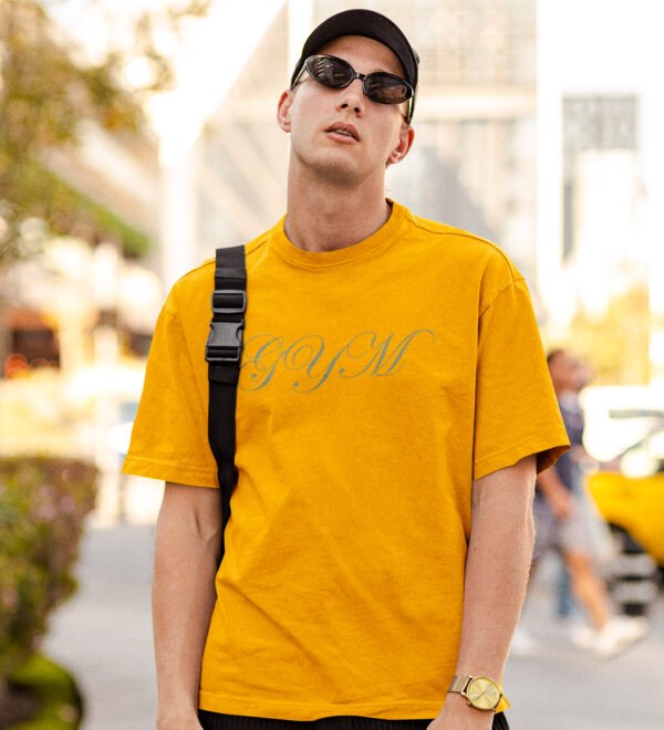 Gym Yellow Round Neck Cotton Half Sleeved Men's T-Shirt with Printed Graphics - Image 2