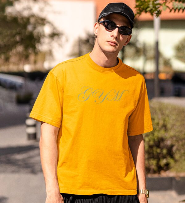Gym Yellow Round Neck Cotton Half Sleeved Men's T-Shirt with Printed Graphics - Image 3
