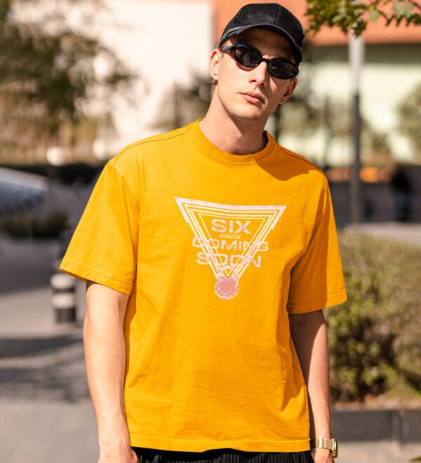 Six Pack Coming Soon Yellow Round Neck Cotton Half Sleeved Men's T-Shirt with Printed Graphics - Image 2