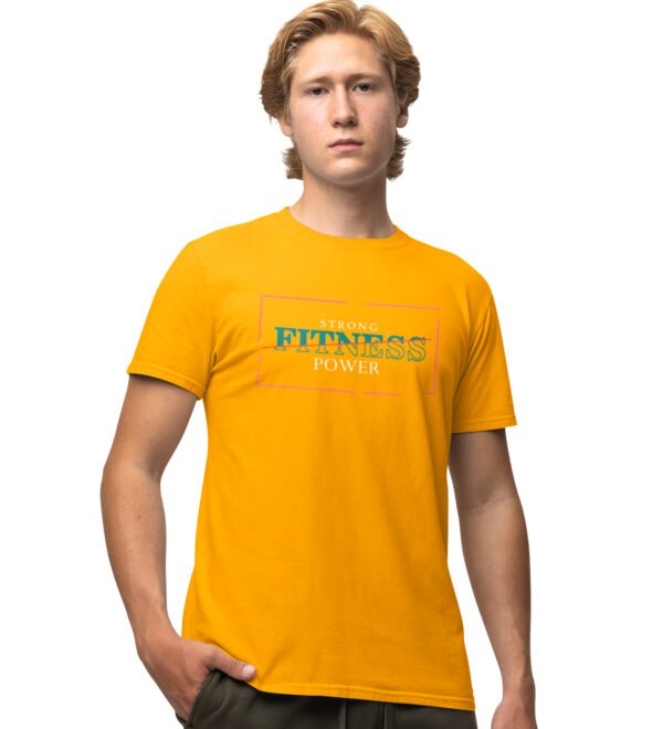 Strong Fitness Power Yellow Round Neck Cotton Half Sleeved Men's T-Shirt with Printed Graphics