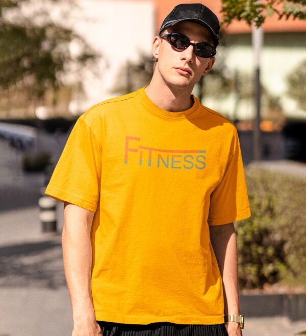 Fitness Yellow Round Neck Cotton Half Sleeved Men's T-Shirt with Printed Graphics - Image 3