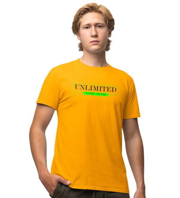 Unlimited Inside The Box Yellow Round Neck Cotton Half Sleeved Men's T-Shirt with Printed Graphics