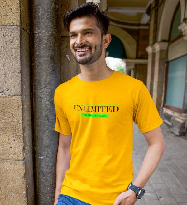 Unlimited Inside The Box Yellow Round Neck Cotton Half Sleeved Men's T-Shirt with Printed Graphics - Image 3