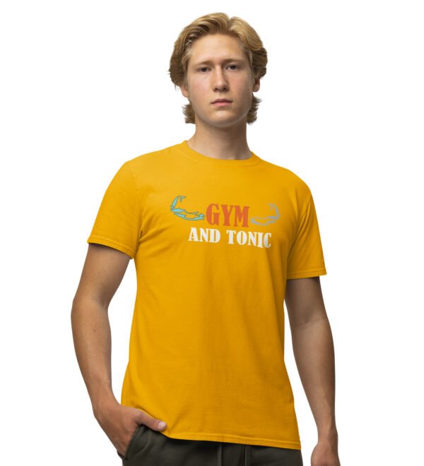 Gym and Tonic Yellow Round Neck Cotton Half Sleeved Men's T-Shirt with Printed Graphics