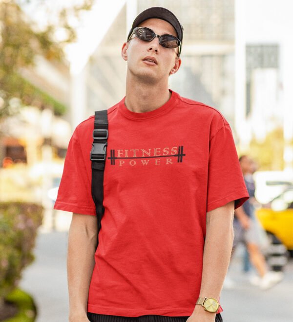Fitness Power Red Round Neck Cotton Half Sleeved Men's T-Shirt with Printed Graphics - Image 3