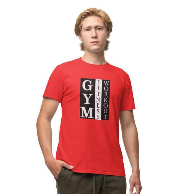 Gym Fitness Workout Red Round Neck Cotton Half Sleeved Men's T-Shirt with Printed Graphics
