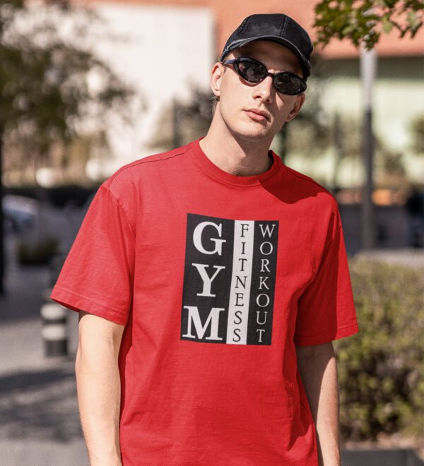 Gym Fitness Workout Red Round Neck Cotton Half Sleeved Men's T-Shirt with Printed Graphics - Image 3