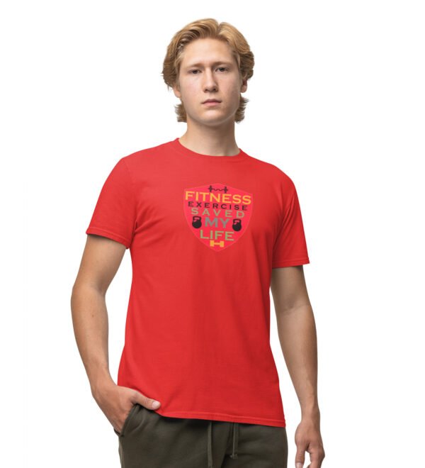 Fitness Exercise Saved My Life Red Round Neck Cotton Half Sleeved Men's T-Shirt with Printed Graphics