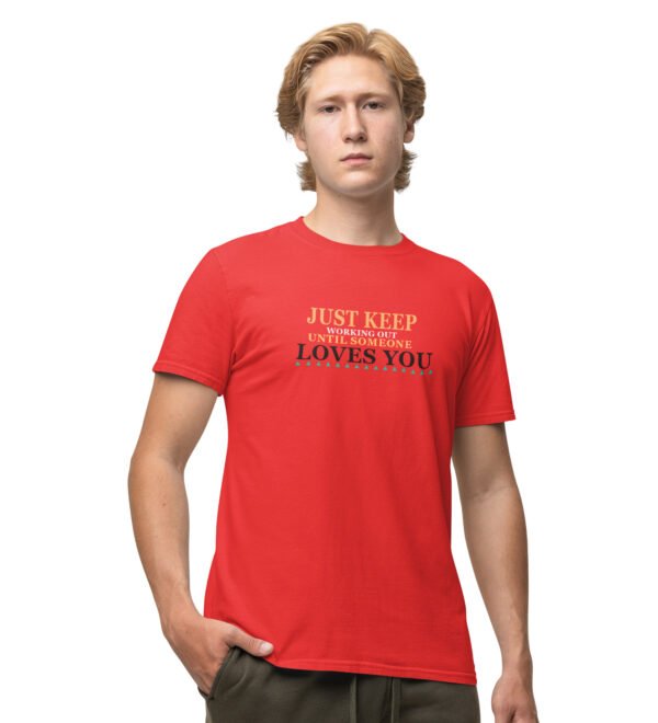 Keep Working Out Red Round Neck Cotton Half Sleeved Men's T-Shirt with Printed Graphics