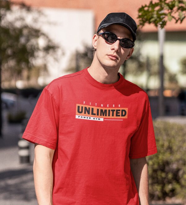 Fitness Unlimited Red Round Neck Cotton Half Sleeved Men's T-Shirt with Printed Graphics - Image 3