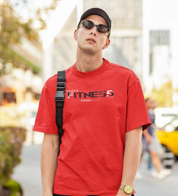 Fitness Strong Red Round Neck Cotton Half Sleeved Men's T-Shirt with Printed Graphics - Image 3