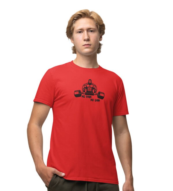 No Pain No Gain Red Round Neck Cotton Half Sleeved Men's T-Shirt with Printed Graphics