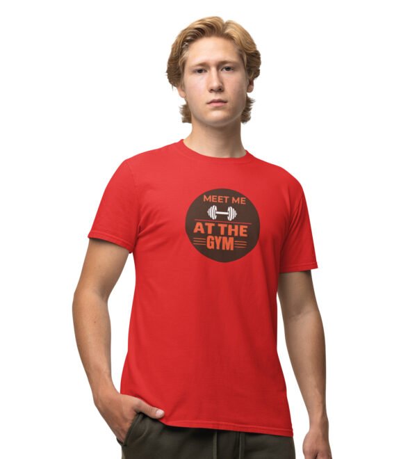 Meet Me At The Gym Red Round Neck Cotton Half Sleeved Men's T-Shirt with Printed Graphics