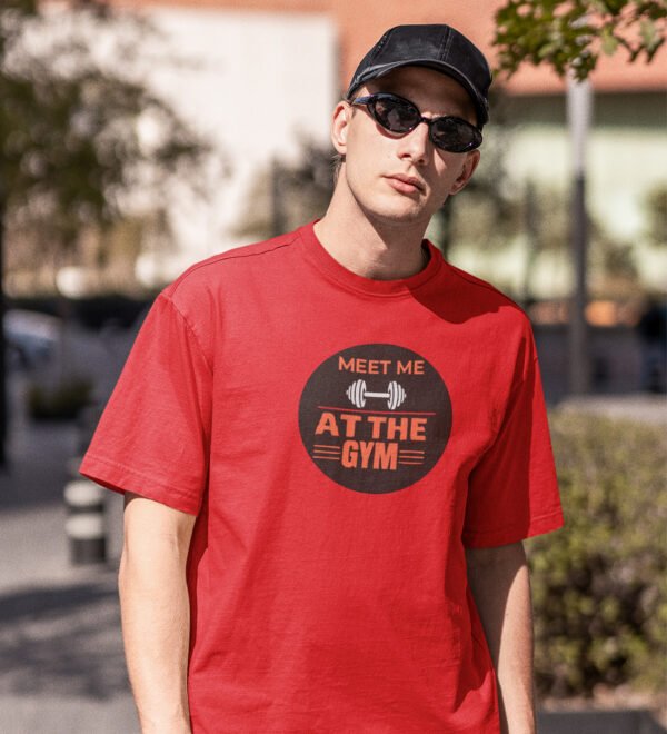 Meet Me At The Gym Red Round Neck Cotton Half Sleeved Men's T-Shirt with Printed Graphics - Image 2