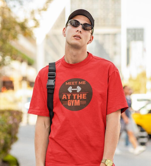 Meet Me At The Gym Red Round Neck Cotton Half Sleeved Men's T-Shirt with Printed Graphics - Image 3