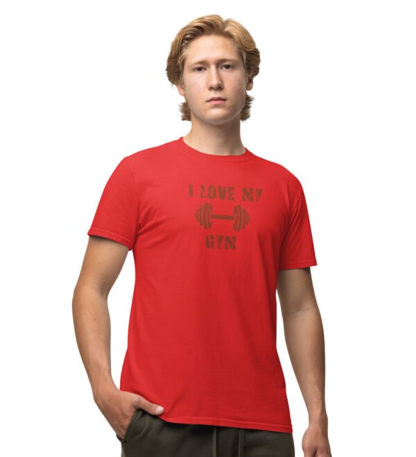 I Love My Gym (BG Cherry) Red Round Neck Cotton Half Sleeved Men's T-Shirt with Printed Graphics