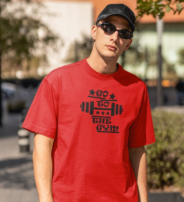 Go To The Gym Red Round Neck Cotton Half Sleeved Men's T-Shirt with Printed Graphics - Image 2
