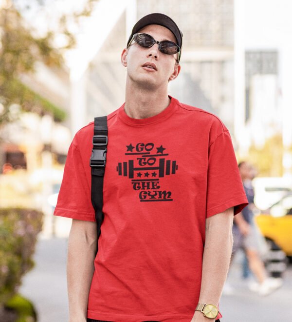 Go To The Gym Red Round Neck Cotton Half Sleeved Men's T-Shirt with Printed Graphics - Image 3