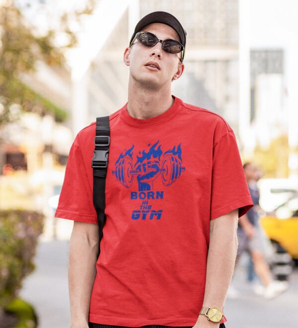 Born In The Gym Red Round Neck Cotton Half Sleeved Men's T-Shirt with Printed Graphics - Image 3