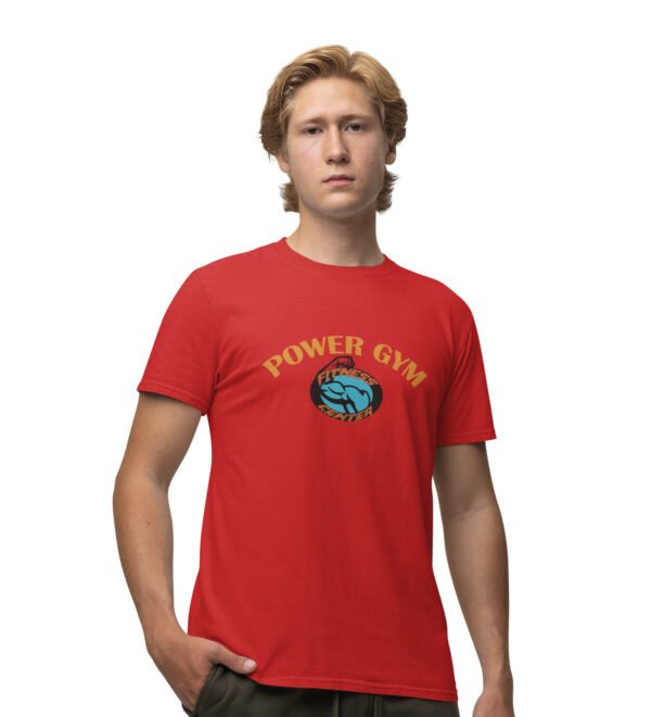 Power Gym Red Round Neck Cotton Half Sleeved Men's T-Shirt with Printed Graphics