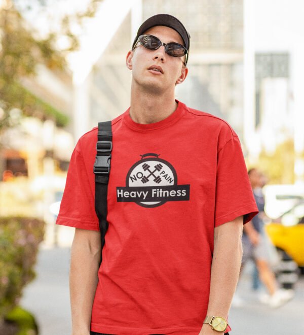 Heavy Fitness Red Round Neck Cotton Half Sleeved Men's T-Shirt with Printed Graphics - Image 2