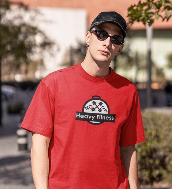 Heavy Fitness Red Round Neck Cotton Half Sleeved Men's T-Shirt with Printed Graphics - Image 3
