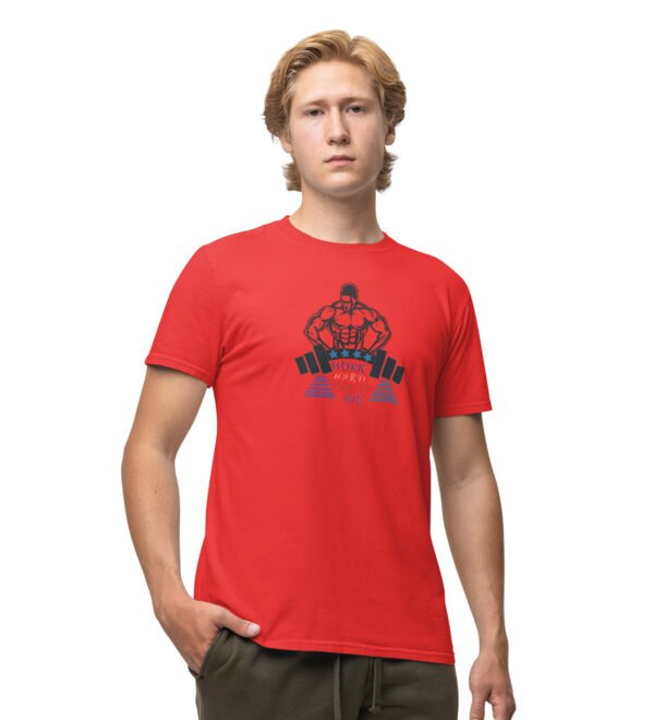 Work Hard Dream Big Red Round Neck Cotton Half Sleeved Men's T-Shirt with Printed Graphics