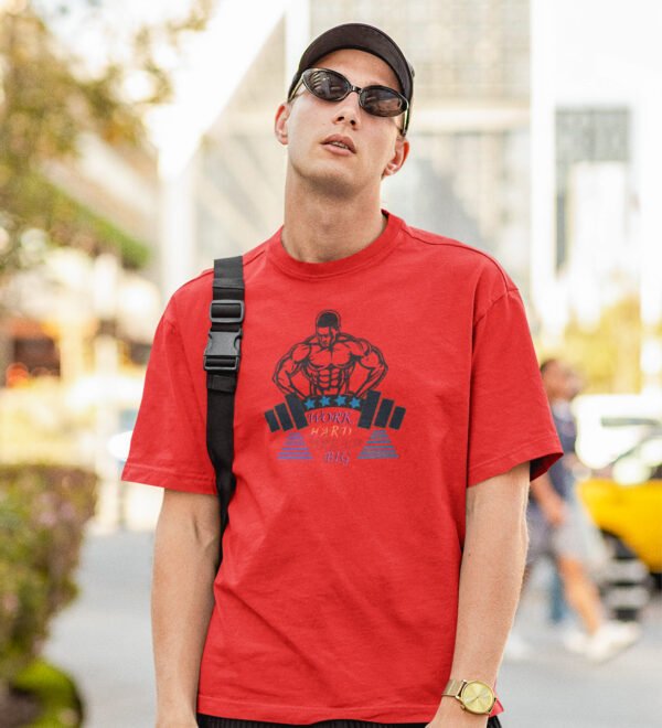 Work Hard Dream Big Red Round Neck Cotton Half Sleeved Men's T-Shirt with Printed Graphics - Image 2